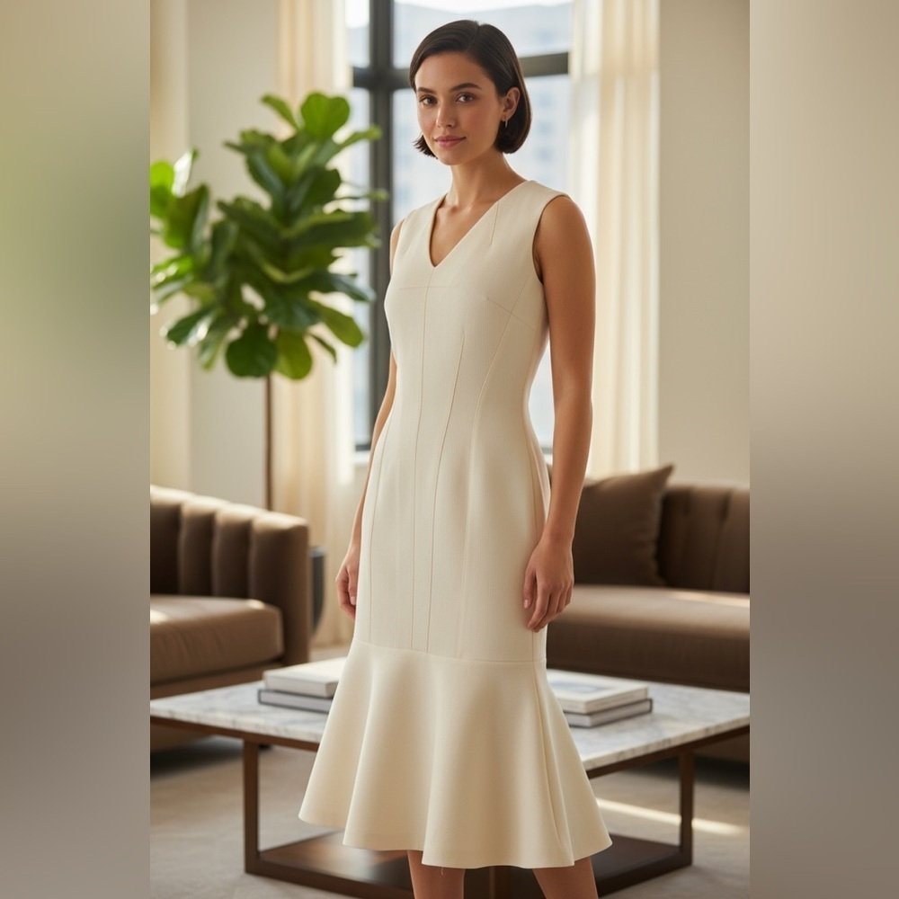 Derek Lam Cream Flared Hem Dress Silk Wool Blend | Made in Italy Size 0
